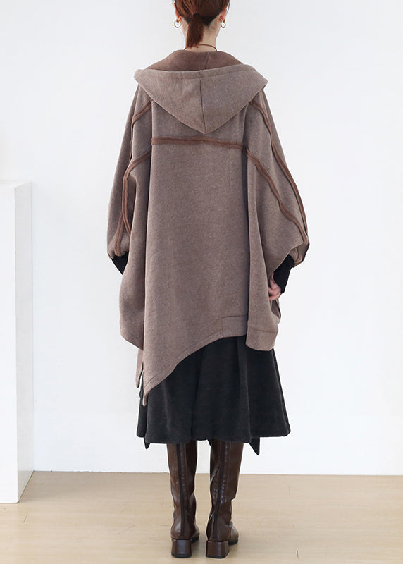 Boho Khaki Asymmetrische Patchwork Reißverschluss Dicke Baumwolle Hoded