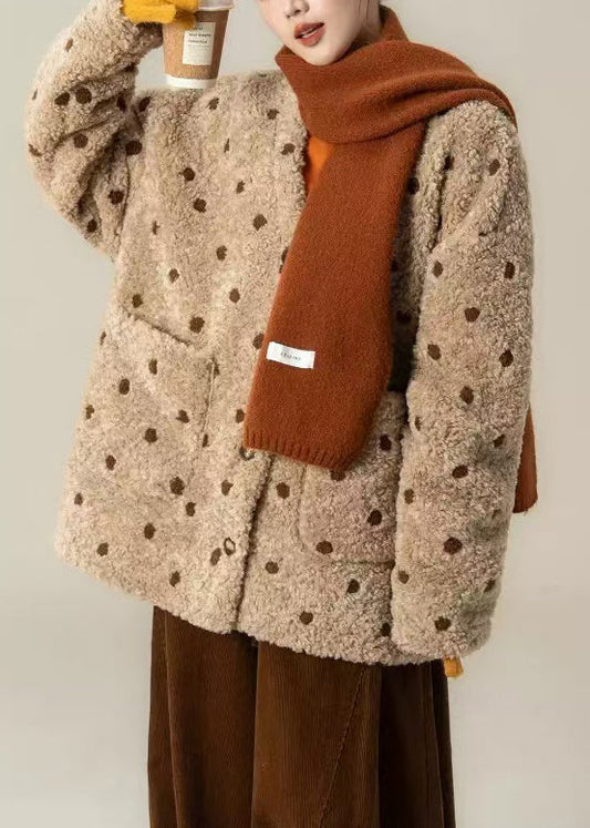 Boho-Khaki-Oversize-Jacquard-Jacken, warm, aus Kunstwolle, Winter