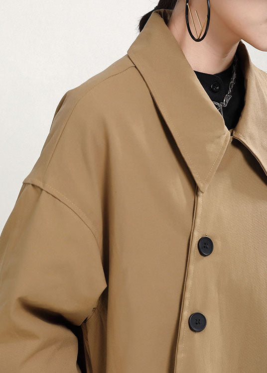 Boho Khaki PeterPan Kragen Knopf Taschen Patchwork Herbst Dicke Mäntel Lange ärmel