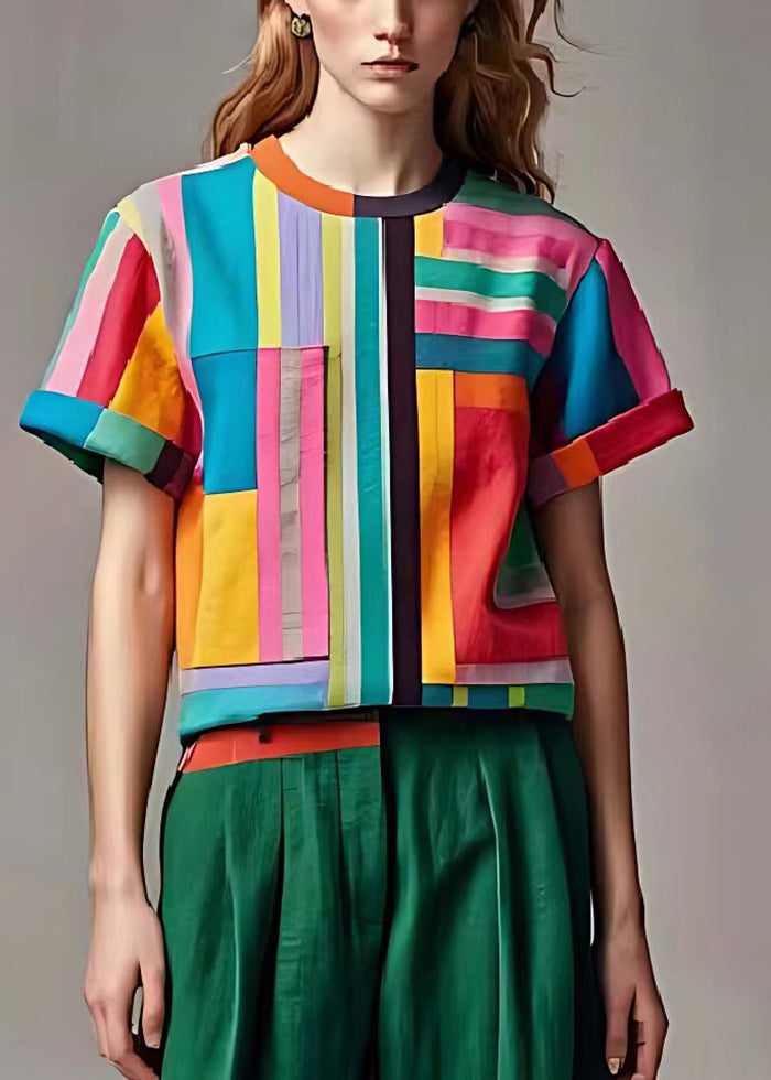 Boho Mehrfarbige Oversized Gestreifte Baumwolltops Sommer