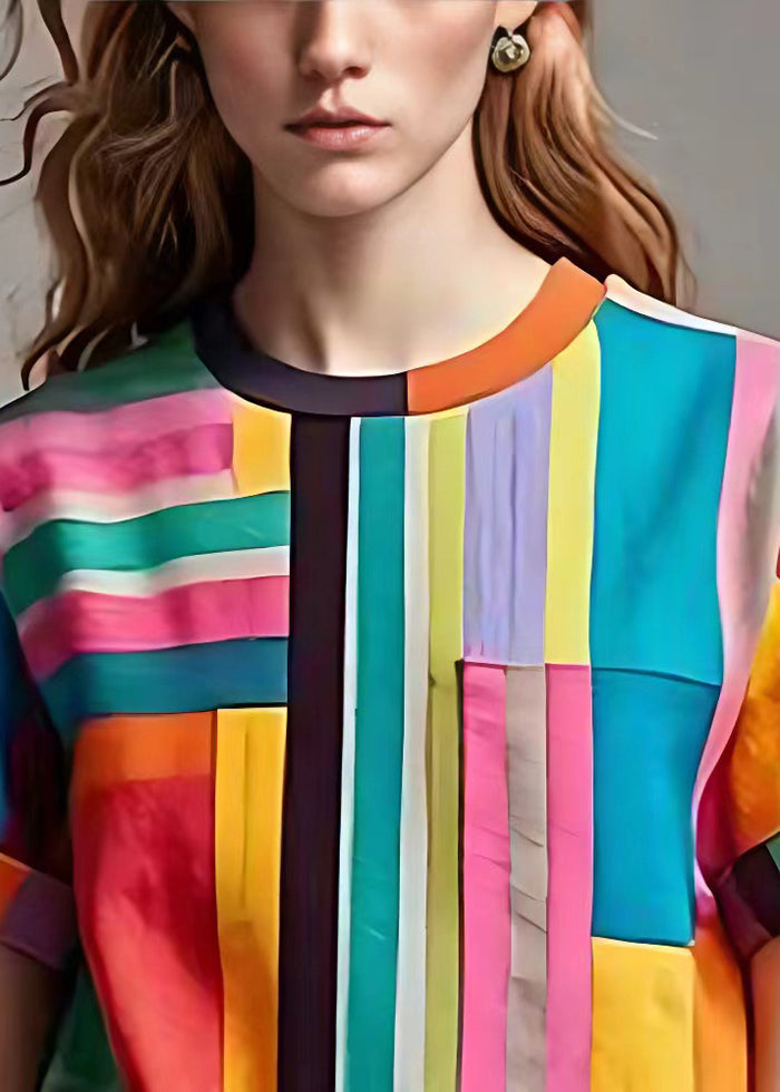 Boho Mehrfarbige Oversized Gestreifte Baumwolltops Sommer