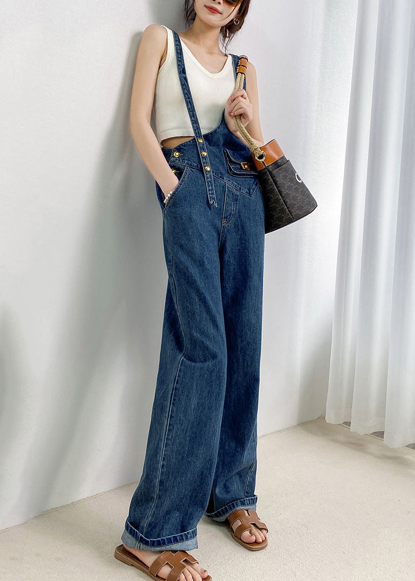 Boho Navy Asymmetrical Design Denim Jumpsuits Summer