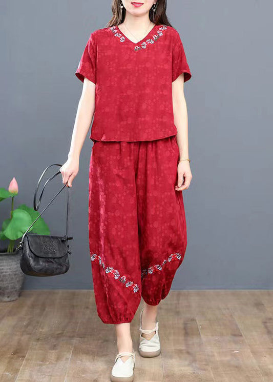 Boho Navy Embroidered Cotton Two Pieces Set Summer