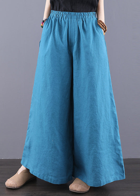 Boho Peacock Blue Oversized Linen Wide Leg Pants Summer
