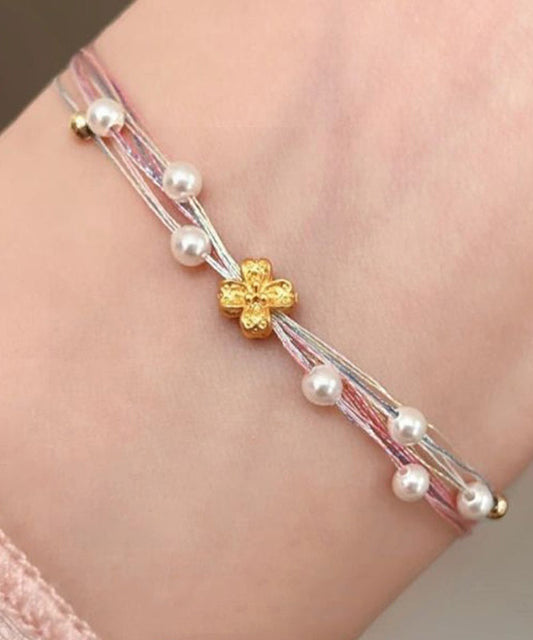 Pulsera de cadena floral con perlas tejidas a mano de aleación arcoíris bohemia