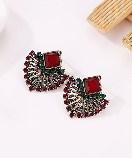 Boho Rainbow Alloy Zircon Crystal Fan-Shaped Stud Earrings