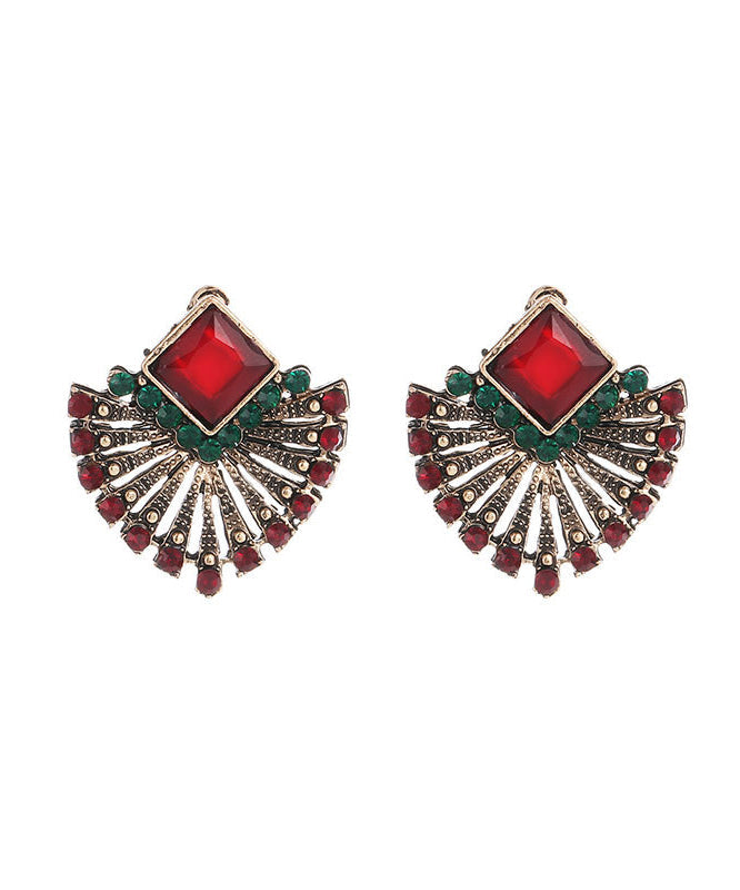 Boho Rainbow Alloy Zircon Crystal Fan-Shaped Stud Earrings