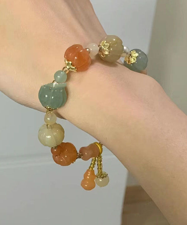 Boho Regenbogen Jade Kürbis Gourd Perlen Charm Armband