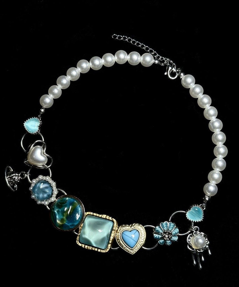 Boho Rainbow Stainless Steel Pearl Collar Necklace