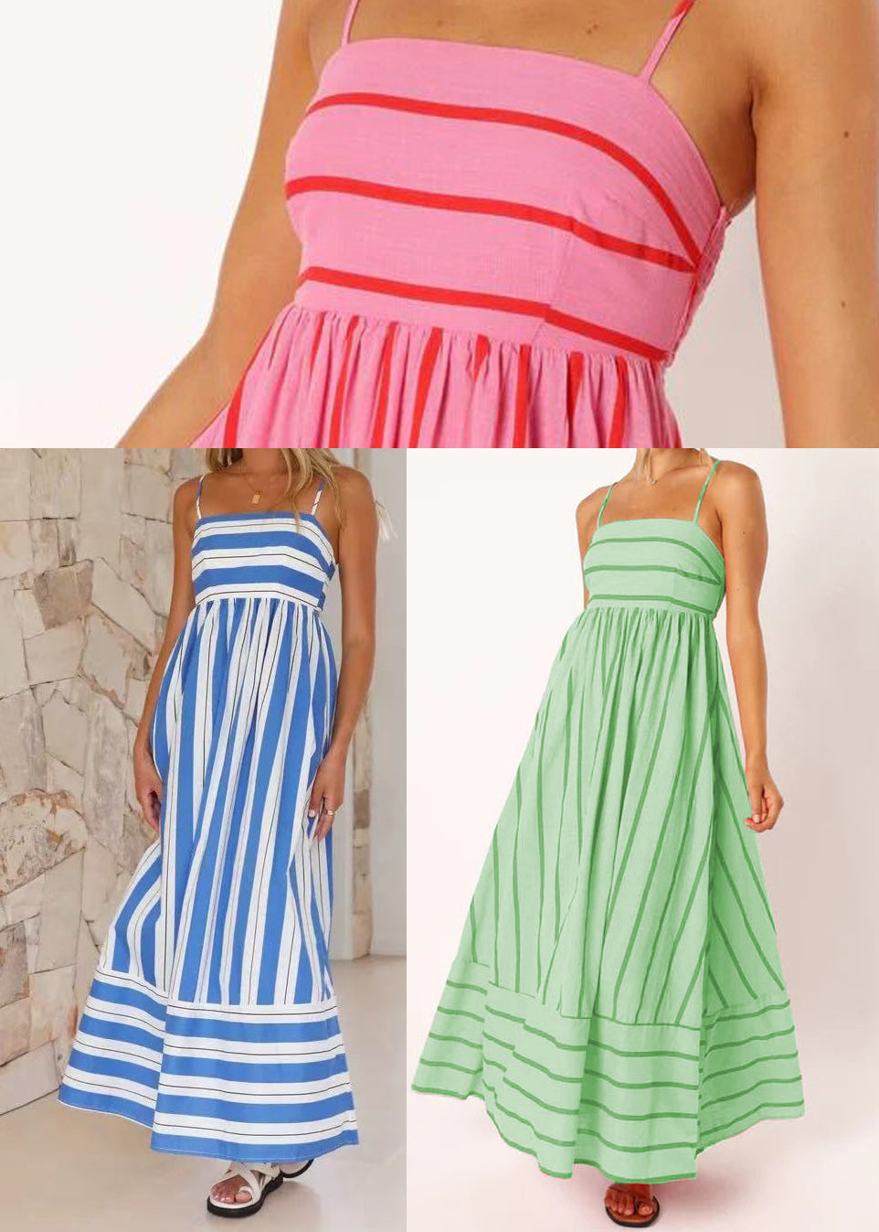 Boho Red Cami Striped Cotton Long Dress Summer