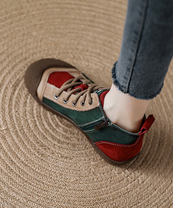 Boho-Schnürstiefel aus rotem Rindsleder mit Ziernähten