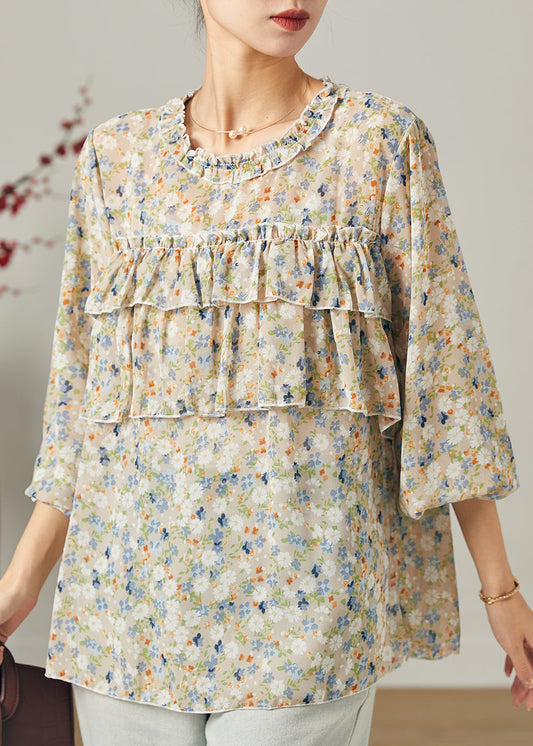 Boho Rüschendruck Chiffon Shirt Tops Sommer