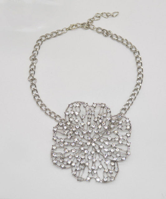 Boho Silk Metal Zircon Hollow Out Floral Pendant Necklace