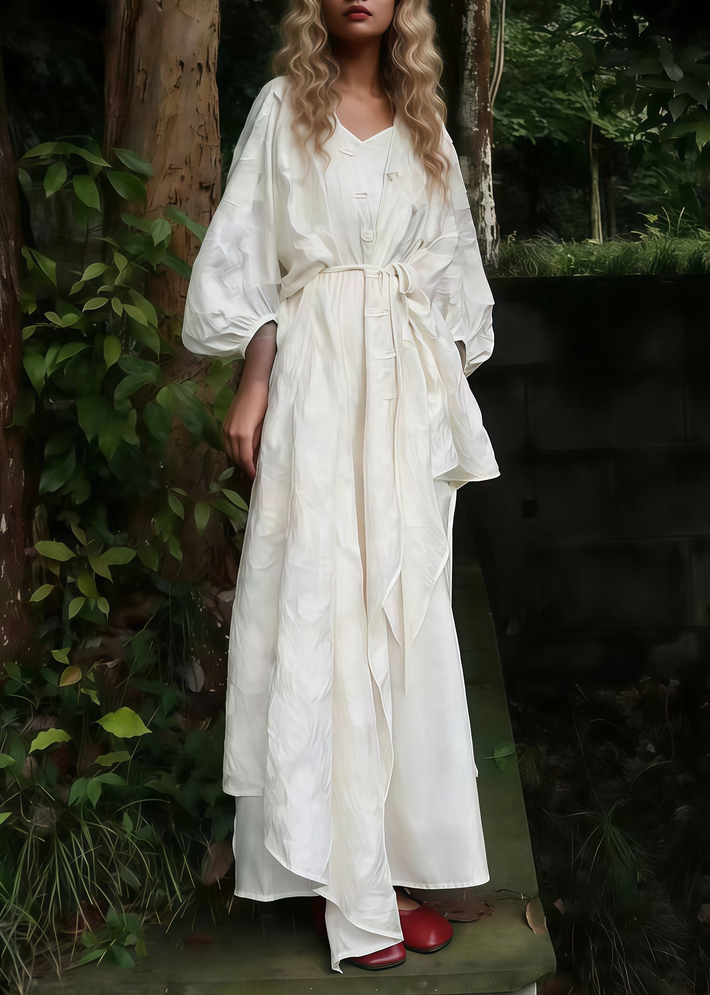 Boho White Oversized Jacquard Cotton Cardigan And Long Dress 2 Piece Outfit Spring