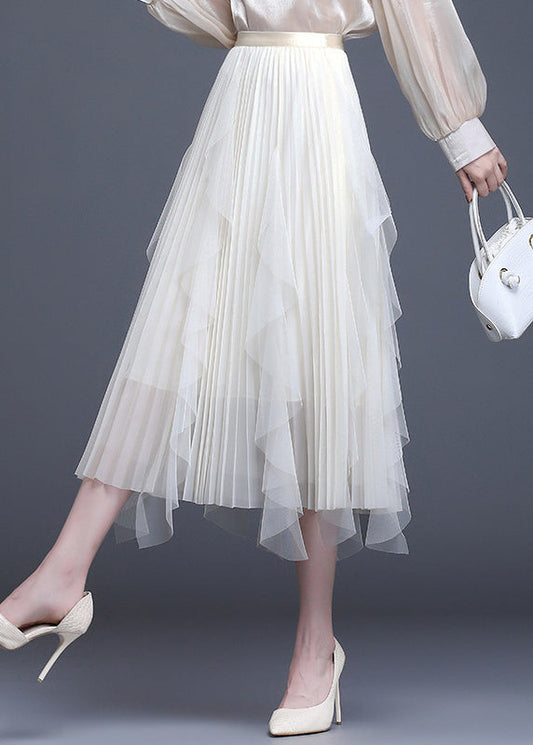 Boho Weißer Patchwork Tüll A-Linie Herbstrock