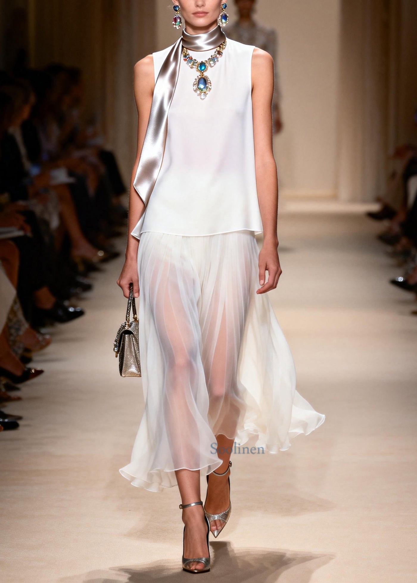 Boho White Silm Fit Chiffon Tops And Skirts Two Pieces Set Sleeveless