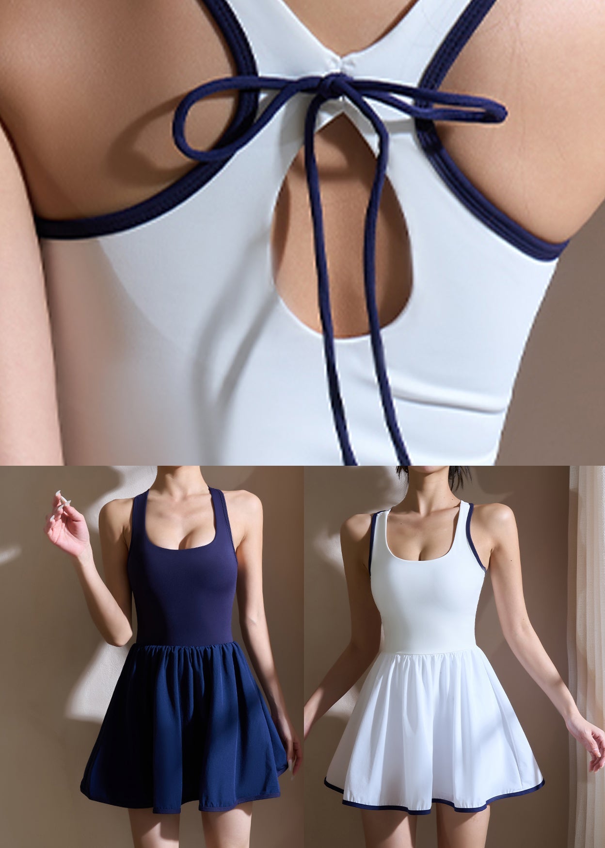 Boho White U Neck Hollow Out Tennis Dress Workout Summer