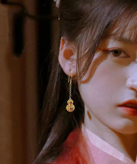 Pendientes colgantes de calabaza hueca con dorado de cobre amarillo estilo bohemio