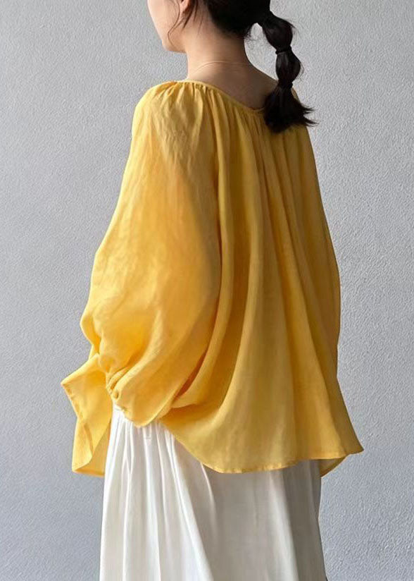Boho Yellow Oversized Linen Blouses Summer
