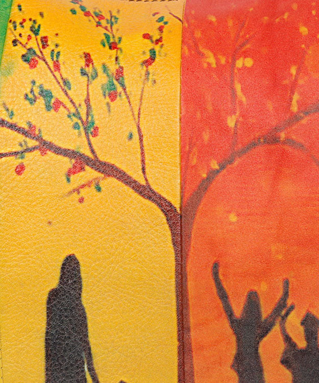 Boho Gelbe Charakter Gemälde Kalbsleder Tote Handtasche