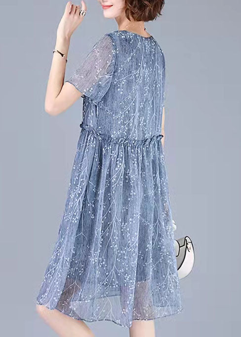 Boho Rosa Stickerei Chiffon Kleid Patchwork Halbarm Zweiteiler Damenbekleidung