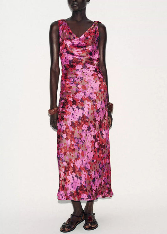 Boutique Backless Print Lace Up Chiffon Dress Sleeveless