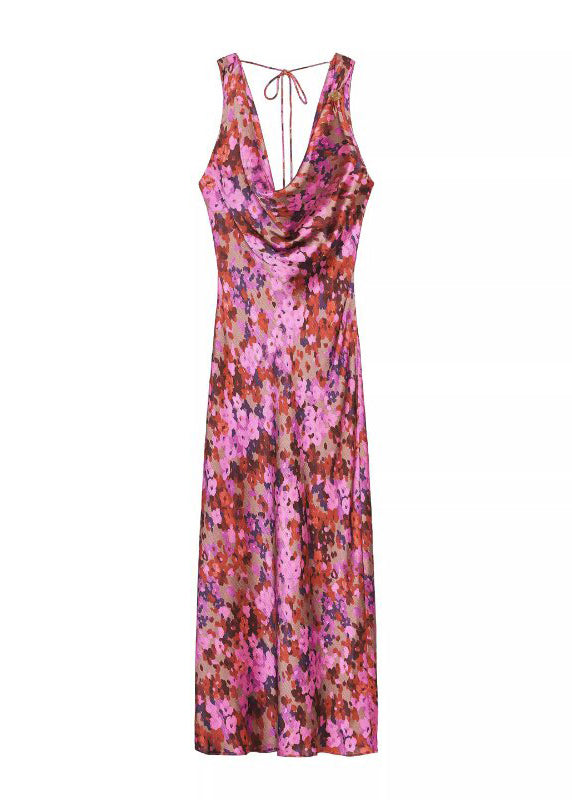Boutique Backless Print Lace Up Chiffon Dress Sleeveless