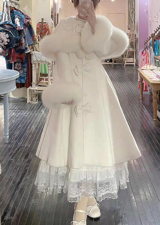 Boutique Beige Bow Cape And Long Coats Woolen Two Pieces Set Winter