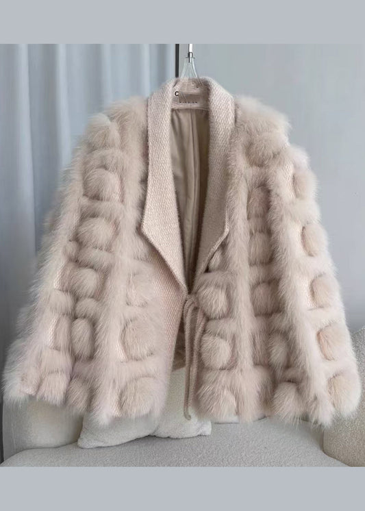 Boutique Beige Knit Patchwork Leather And Fur Jackets Winter
