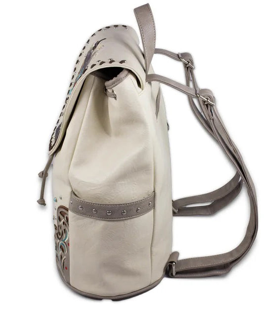 Boutique Beige Rivet Patchwork Faux Leather Backpack Bag