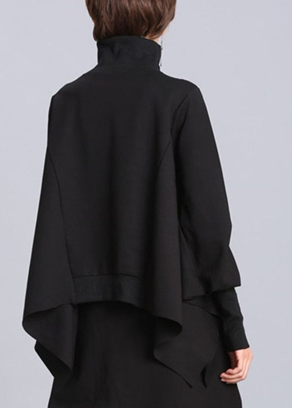 Boutique Schwarz Fledermausflügel Ärmel Rollkragen Lose Asymmetrische Design Herbst Tops