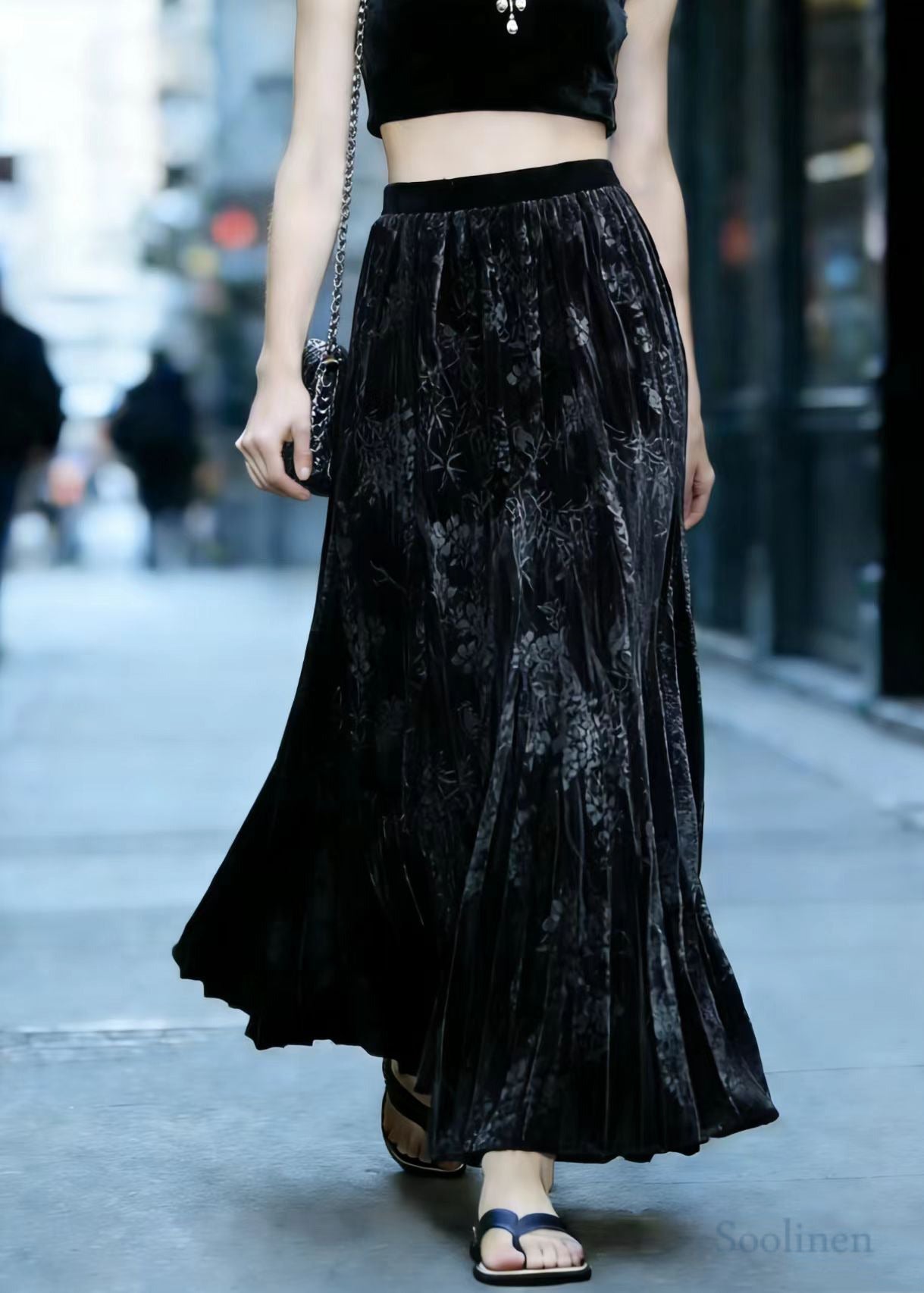 Boutique Black Jacquard Draping Silk Velvet Mermaid Skirts Spring