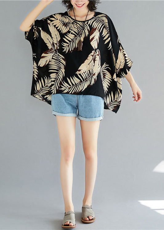 Boutique Schwarzes Blusentop mit Rundhalsausschnitt und asymmetrischem Design, Halbarm