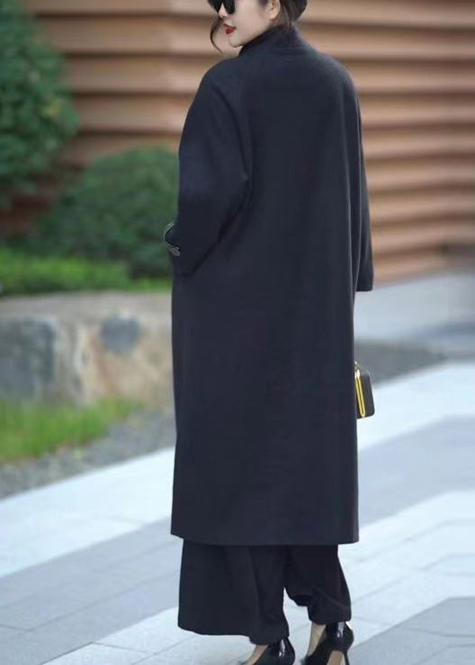 Boutique Black Oversized Patchwork Woolen Coats Winter