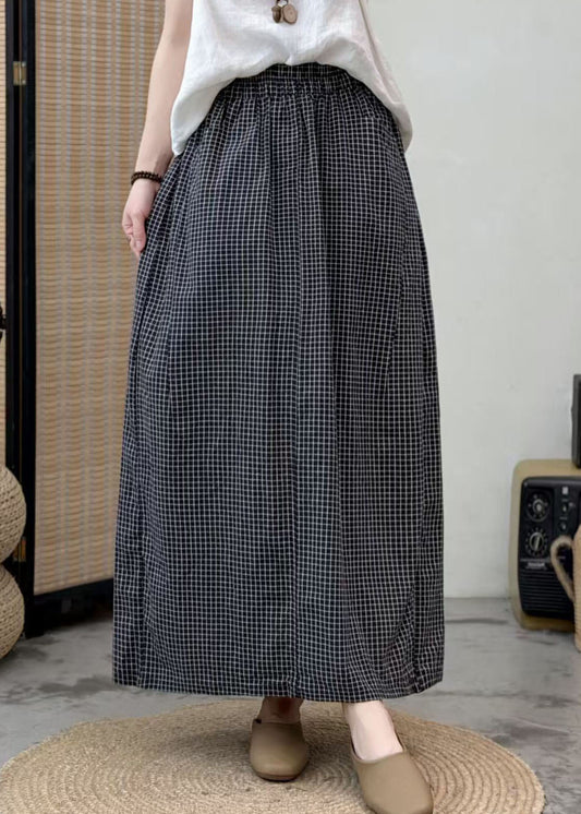 Boutique Black Oversized Plaid Cotton Skirts Summer