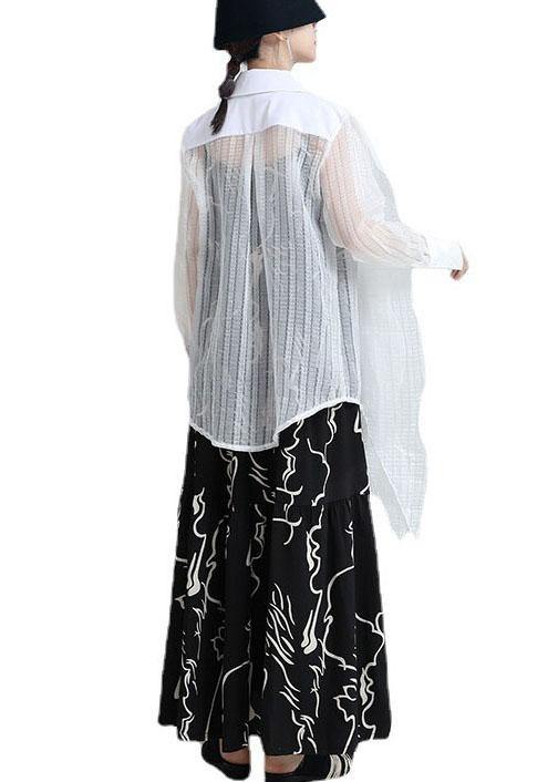 Boutique Black Peter Pan Collar Patchwork Asymmetrical Design Shirt Long Sleeve - SooLinen