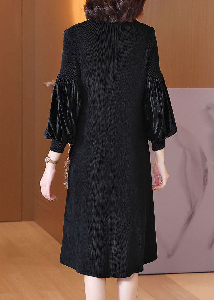 Boutique Schwarz Rüschen Patchwork Urlaub Kleider Frühling