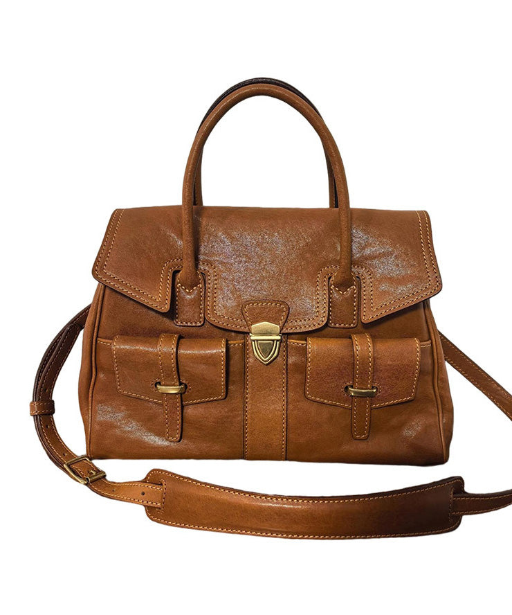 Boutique Brown Large Capacity Calf Leather Message Bag