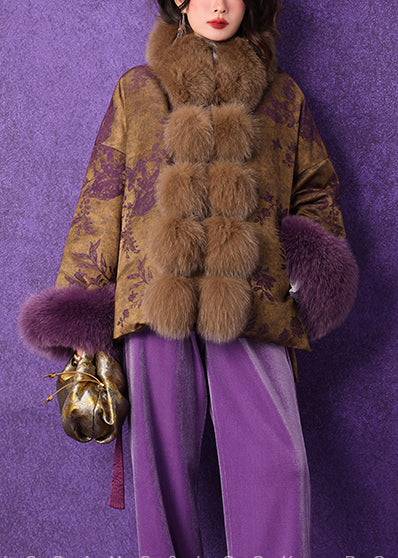 Boutique Brauner warmer flauschiger Bommel-Fuchshaarschal