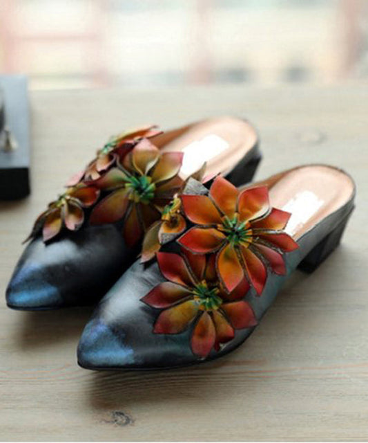 Boutique Schokoladenbraune Sandalen aus Rindsleder mit spitzer Zehenpartie und klobigem Absatz