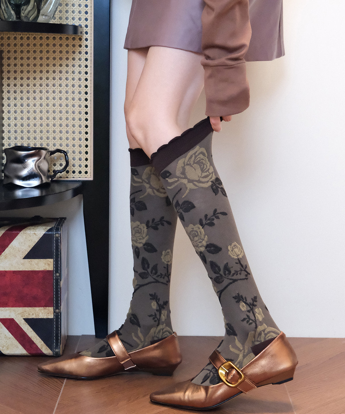 Calcetines por encima de la pantorrilla de algodón jacquard de Boutique Coffee