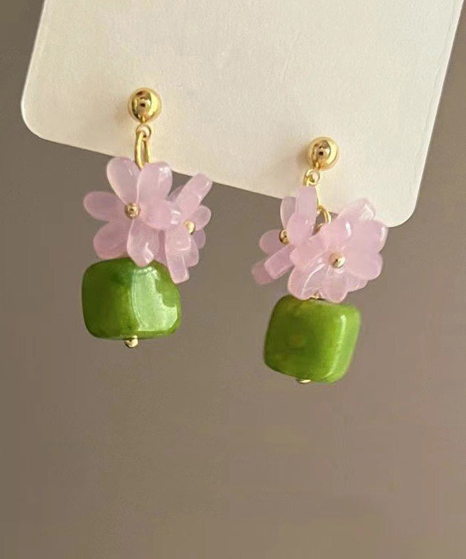 Boutique Colorblock Metal Alloy Turquoise Flora Drop Earrings