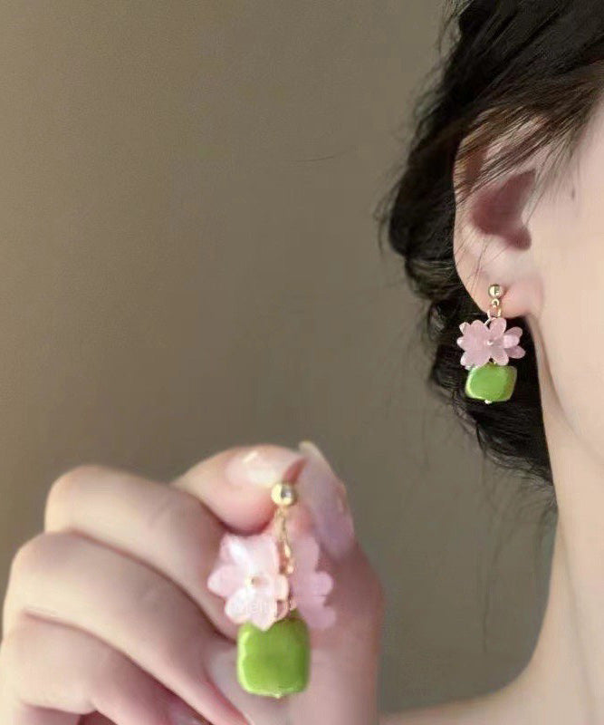 Boutique Colorblock Metal Alloy Turquoise Flora Drop Earrings