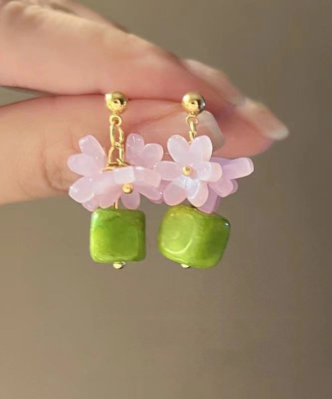 Boutique Colorblock Metal Alloy Turquoise Flora Drop Earrings