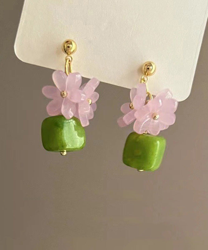 Boutique Colorblock Metal Alloy Turquoise Flora Drop Earrings