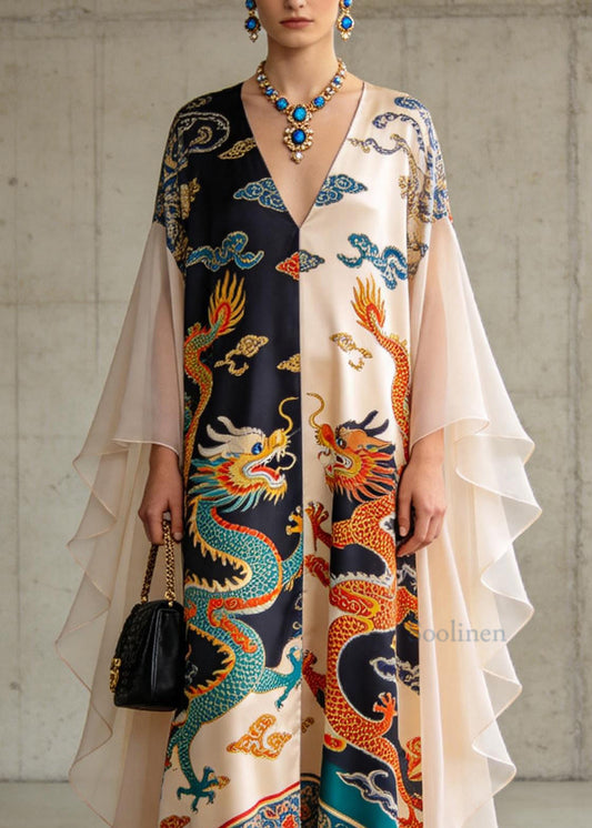 Boutique Colorblock V Neck Patchwork Chiffon Vacation Dresses Summer