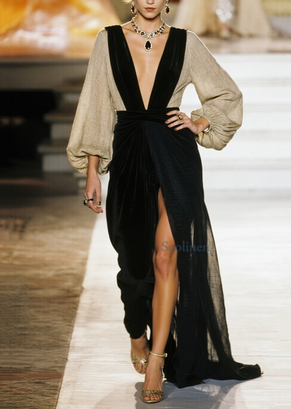 Boutique Colorblock V Neck Patchwork Side Open Cotton Dress Spring