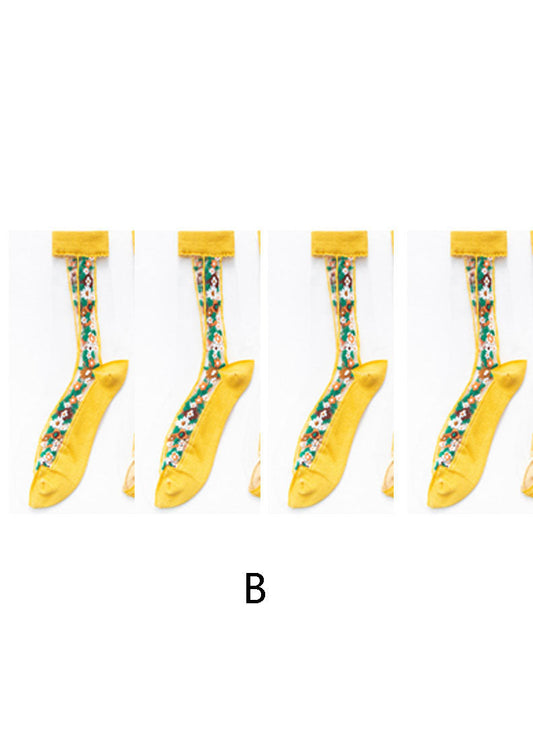 Boutique Floral Jacquard Sheer Mesh Socken Mid Calf Socken