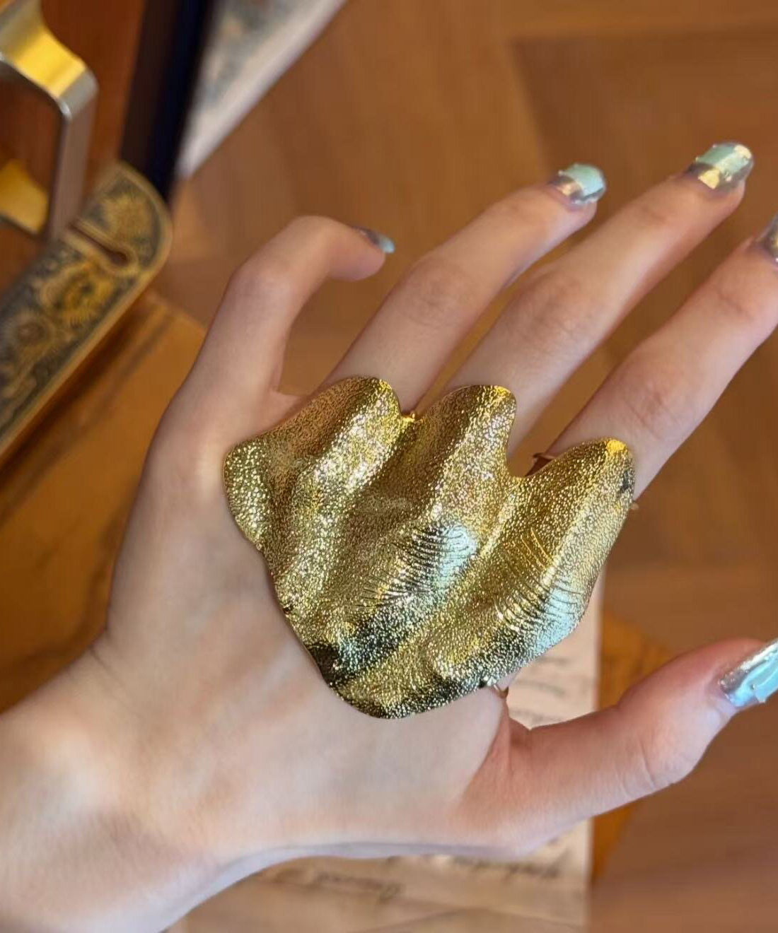Boutique Gold Alloy Asymmetrical Wrinkled Rings