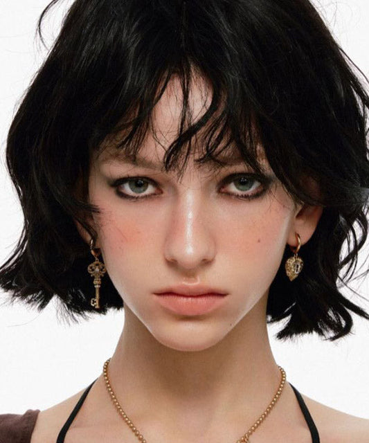 Boutique Gold Copper Alloy Zircon Asymmetrical Key LoverDrop Earrings